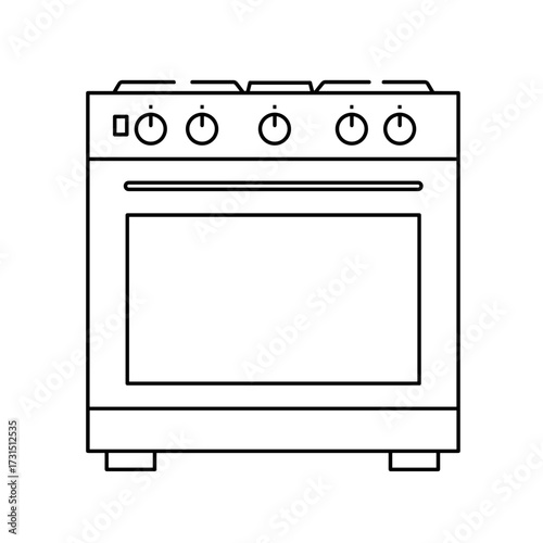 Simple Black Outline Illustration of a Modern Kitchen Oven