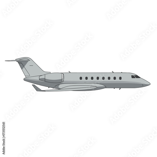 Sleek Gray Private Jet Depicted in Side Profile, Ready for Flight