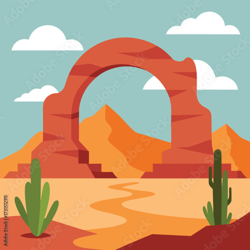 desert plateau arch with cactus nearby .eps
