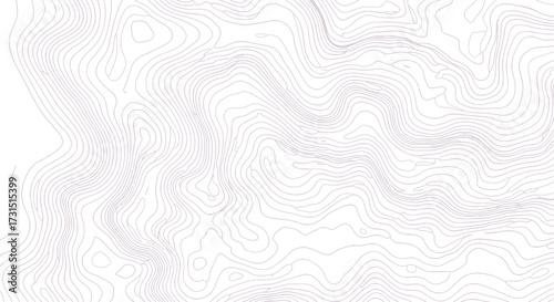 Topographic Map Lines in Light Purple on White Background