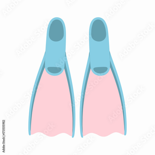 Pastel vector illustration of a pair of pink and blue swimming flippers in a flat style, isolated on a white background for summer activities