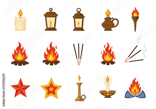 Fifteen diverse light source illustrations arranged in a grid on a white background