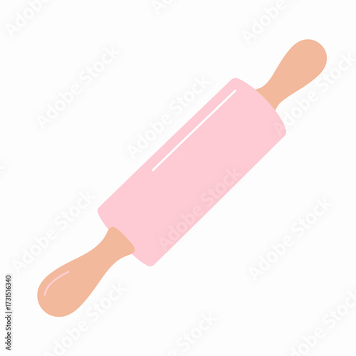 A delightful vector illustration of a pastel pink rolling pin, a classic kitchen utensil for baking, shown in a simple flat style and isolated on a white background