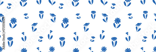 Wallpaper Mural Minimal blue floral seamless pattern on white background Torontodigital.ca