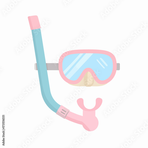 Pastel vector illustration of a snorkel and mask for diving. Flat style swimming equipment isolated on a white background