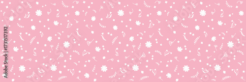 Wallpaper Mural Seamless white floral doodle pattern on pink background Torontodigital.ca