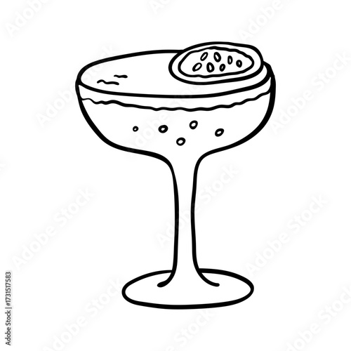 Hand-Drawn Passion Fruit Cocktail. Porn Star Martini Cocktail.