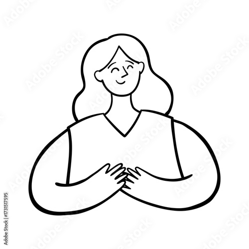 Happy Smiling Woman. Hand drawn people illustration.
