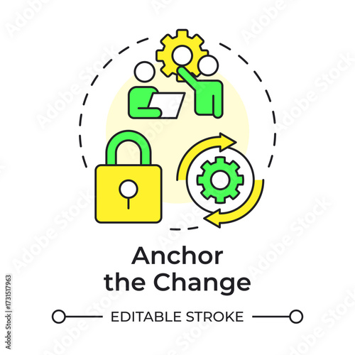 Anchor change multi color concept icon. Embedding new behaviors and values. Kotter change management model. Round shape line illustration. Abstract idea. Graphic design. Easy to use in presentation