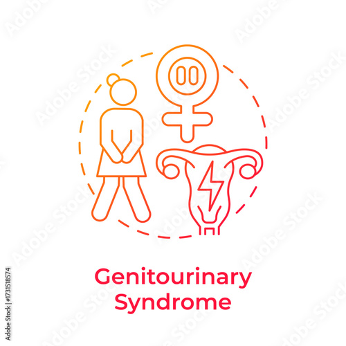 Genitourinary syndrome red gradient concept icon. Estrogen loss consequences. Symptom of menopause. Round shape line illustration. Abstract idea. Graphic design. Easy to use in blog post