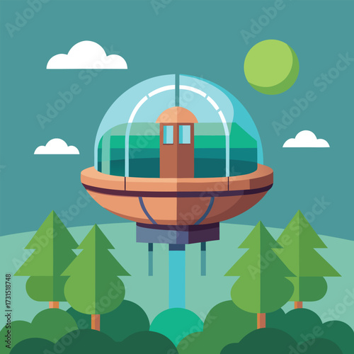 a floating futuristic treehouse orb hovering in ca (1).eps