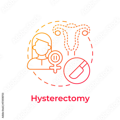 Hysterectomy red gradient concept icon. Surgical procedure to remove uterus. Cause of menopause. Gynecology. Round shape line illustration. Abstract idea. Graphic design. Easy to use in blog post