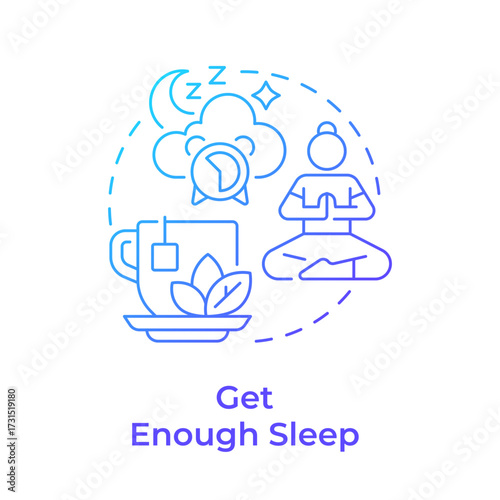 Get enough sleep blue gradient concept icon. Handling insomnia disorder. Menopause prevention. Women health. Round shape line illustration. Abstract idea. Graphic design. Easy to use in blog post