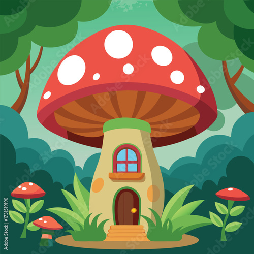 a giant mushroom cap treehouse in a fantasy cartoo (1).eps