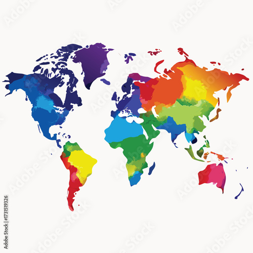 Colorful World Map Watercolor Vector Art Illustration For Global Concept
