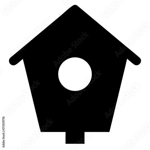 3d icon of silhouette of a birdhouse with a round entrance hole, isolated on a