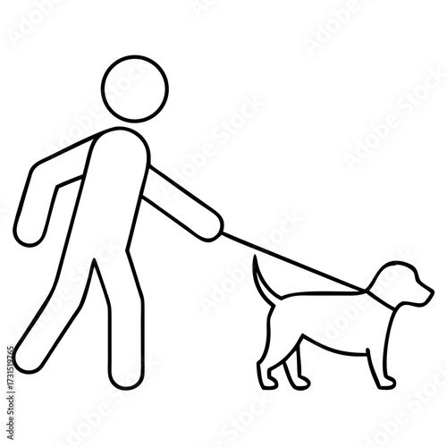 3d icon of stylized outline icon of a person walking a dog on a leash