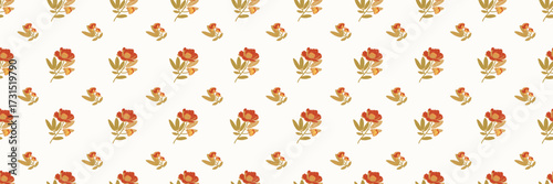 Seamless vintage floral pattern with red and mustard blooms