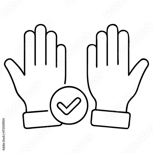 3d icon of outline icon of two open hands with a checkmark inside a circle between them