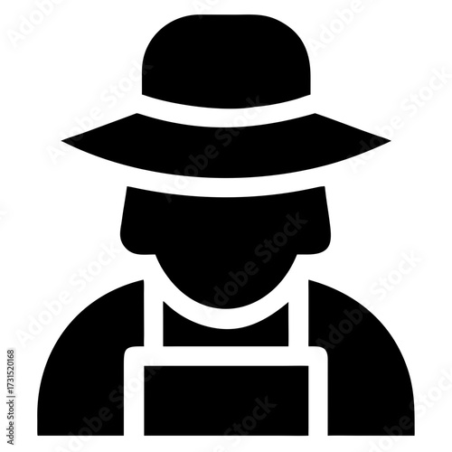 3d icon of silhouette icon of a person wearing a widebrimmed hat and an apron, representing a gardener or artisan