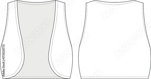 sleeveless open front cropped crop vest waistcoat jacket blouse top template technical drawing flat sketch cad mockup fashion woman design style model 
