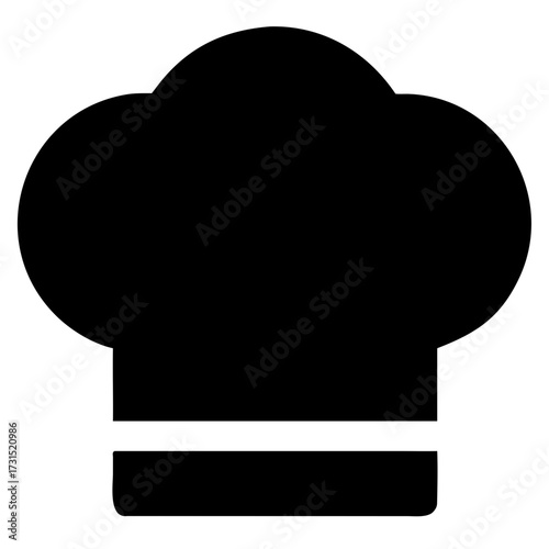 3d icon of solid black silhouette of a chefs hat, representing the culinary arts and professional cooking