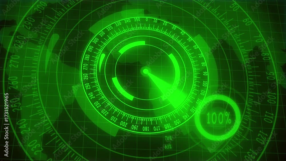 Stockvideon Futuristic green radar screen showing data and world map ...