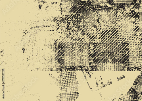 Glitch distorted geometric shape . Noise destroyed logo . Trendy cyber punk poster . Glitched frame .Grunge textured . Distressed effect .Vector shapes with a halftone dots screen print texture.