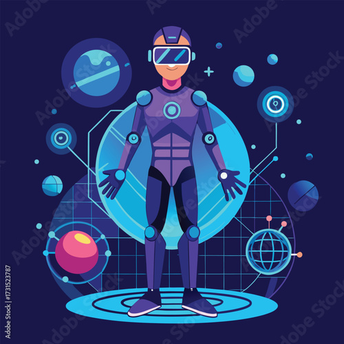 Vr Hologram Man Digital Tech Vector Art Illustration For Futuristic Virtual Reality
