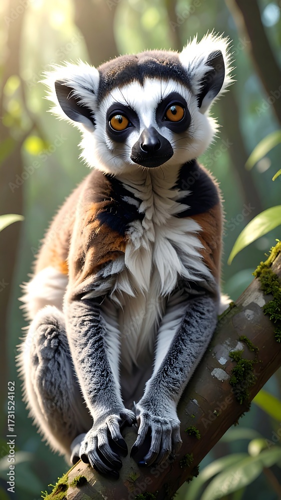 Obraz premium Close-up of a lemur in a forest