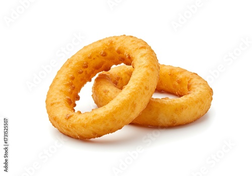 Golden fried onion rings isolated on white background food photography