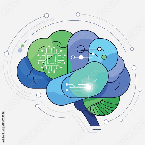 Innovative concept art of a bionic brain, merging organic and digital elements to visualize the future of artificial intelligence and cognitive science