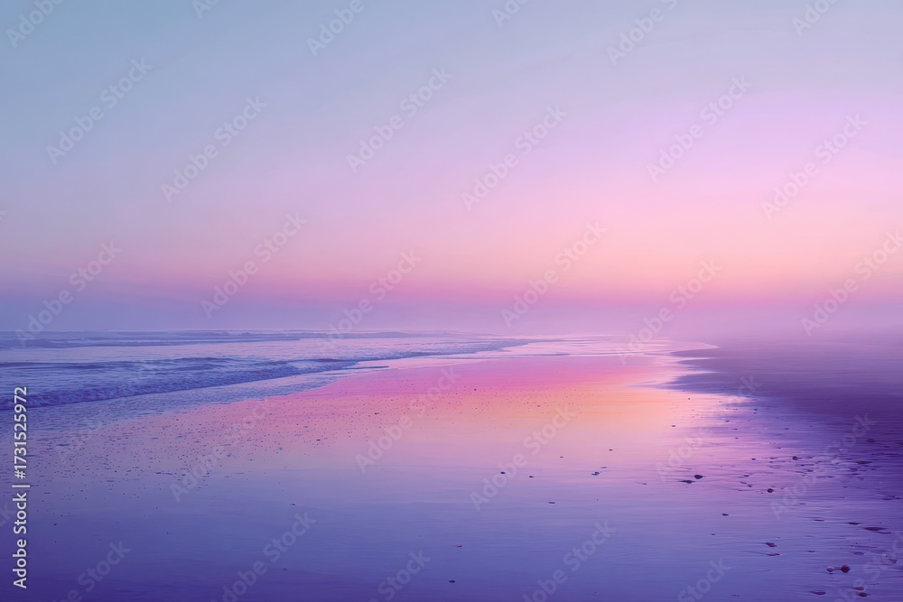 Obraz premium Serene Seashore Dreamscape: The gentle tide kisses the shore, reflecting the sky's soft hues in a mesmerizing dance of color. This tranquil scene evokes a sense of peace and endless possibility.