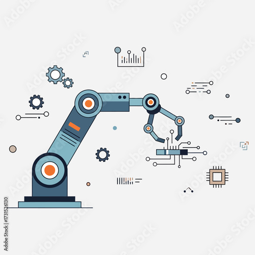 Robotic Arm Assembling Electronic Components in a Futuristic Industrial Setting