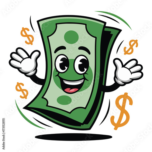 Happy Cartoon Money Bill Character Mascot Vector Illustration on white background