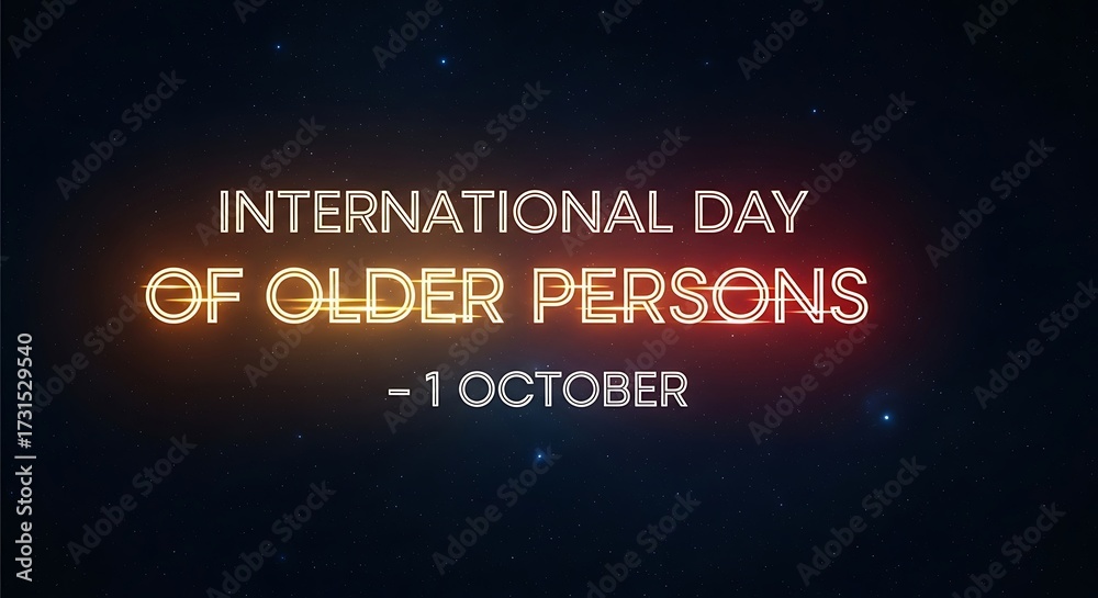 Obraz premium International day of older persons glowing text on dark background