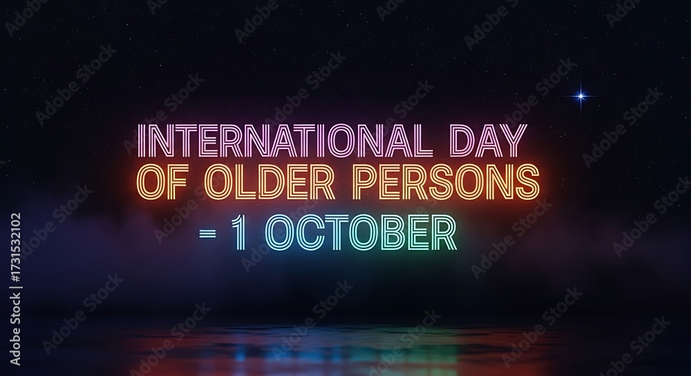 Obraz premium International day of older persons greeting with neon text and reflection