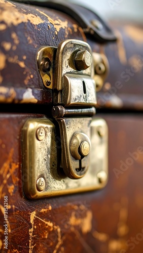 Close-up of a vintage suitcase latch