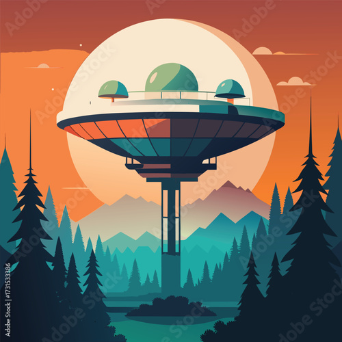 a floating futuristic treehouse orb hovering in ca (2).eps