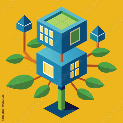 a futuristic cube treehouse powered by solar leave (1).eps