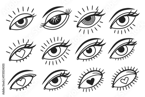 Set of stylized eye illustrations hand-drawn vector line art perfect for beauty and fashion designs
