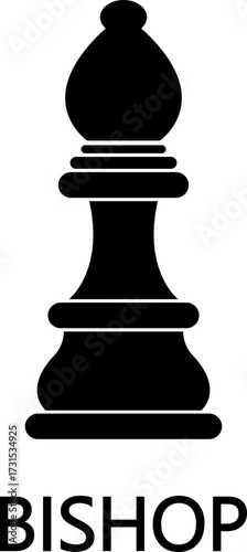 Chess piece icon bishop symbol in black silhouette and line outline vector design, strategy game elements isolated on background