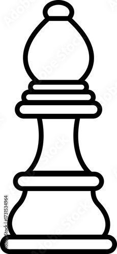 Chess piece icon bishop symbol in black silhouette and line outline vector design, strategy game elements isolated on background