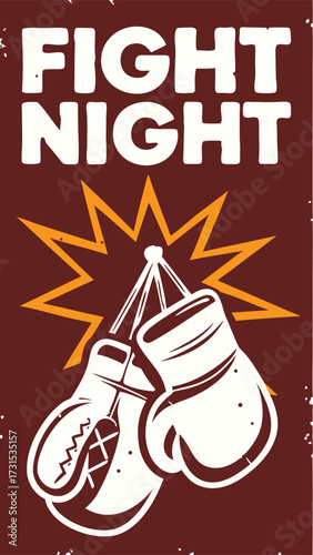 Boxing Fight Night Vector Poster with grunge red background colliding gloves and impact sparks