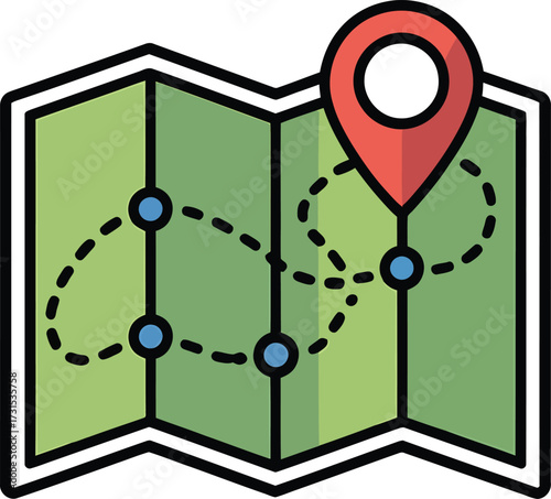 Paper Map Illustration with Path, Destination Point and Route on Transparent Background