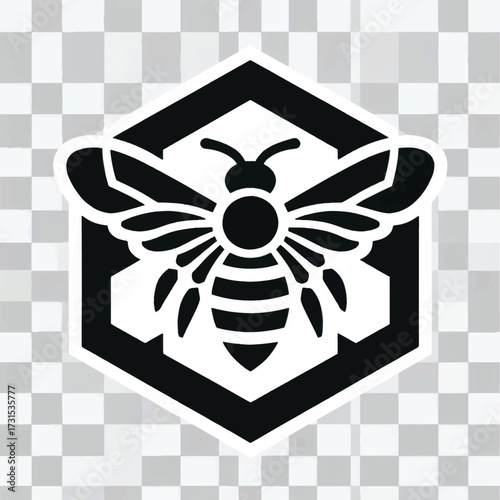 Stylized Bee Emblem Inside Hexagon Geometric Shape.