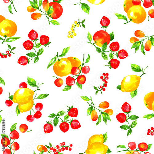 Beautiful watercolor fruit textile pattern,
