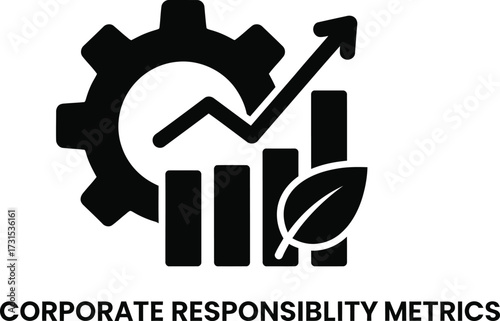 Corporate responsibility metrics graph with gear and leaf