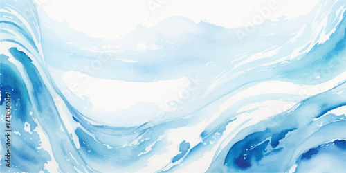 Abstract blue watercolor texture background with smooth color gradients and white shapes