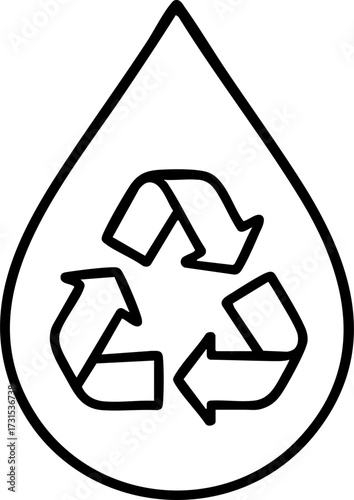 HSE awareness concept symbol with recycle arrows inside water droplet outline for sustainability